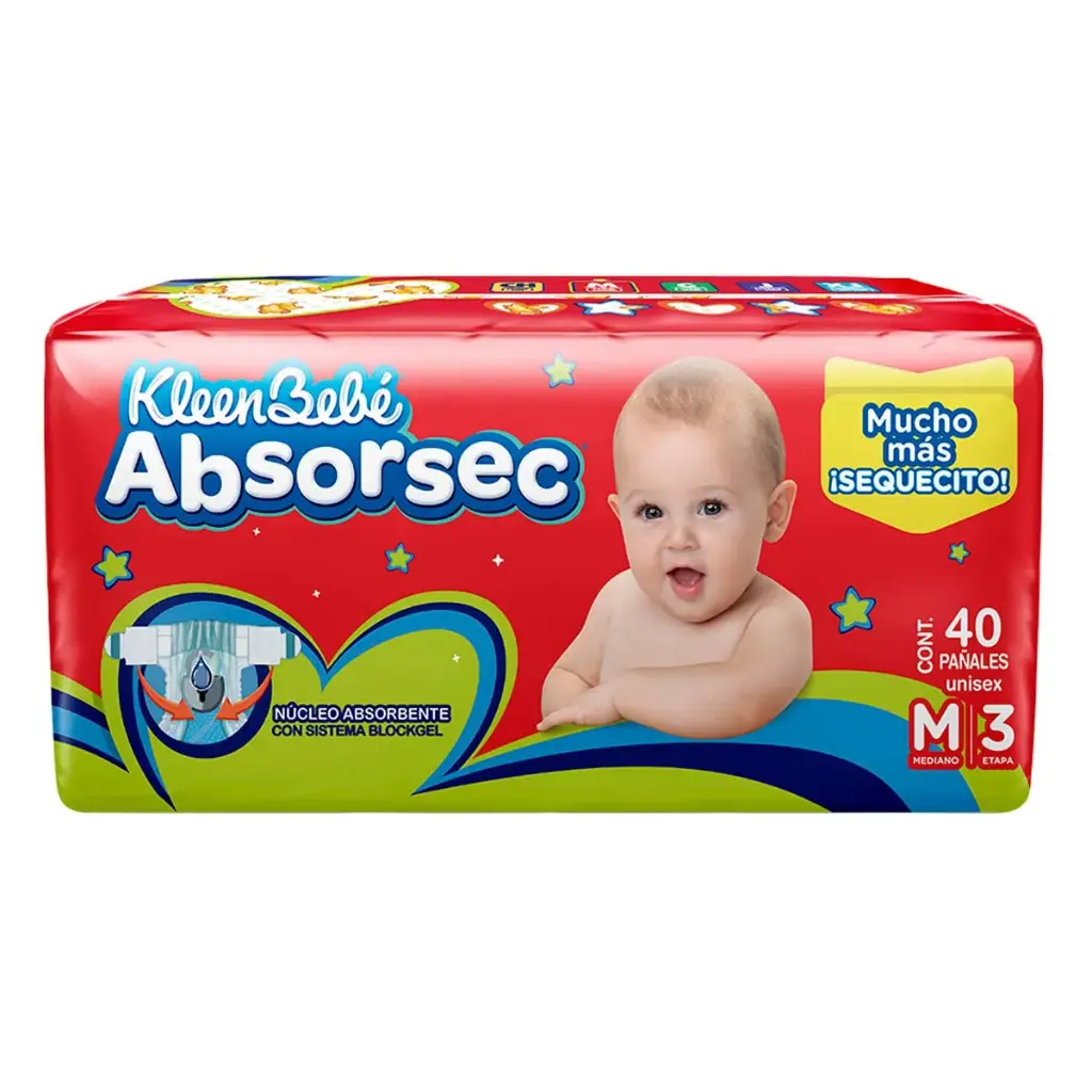 PAÑAL KLEENBEBE ABSORSEC MEDIANO-E3 40PZ